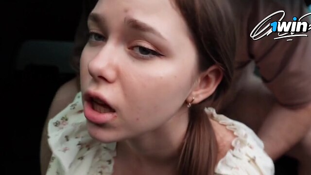 Stepsister paid with a blowjob for a ride. Fucked in the car - DeluxeBitch